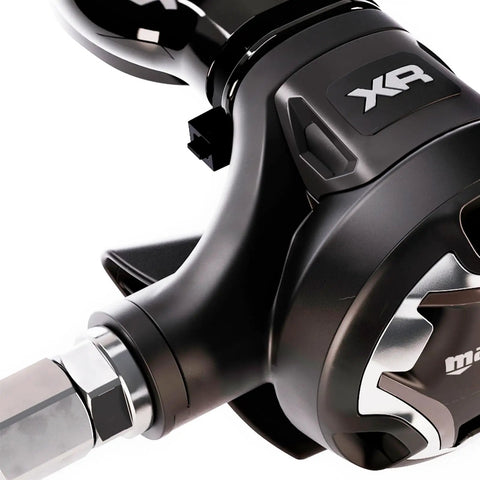 Close-up of HR Second Stage Cold Water Diver Regulator With Adjustable Breathing Comfort, black technopolymer body.