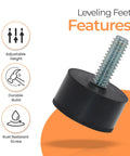1/4-20 Rubber Adjustable Furniture Levelers showing durable build and adjustable height with rust-resistant screw features.