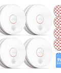 Four Ten Year Smoke Alarm With Photoelectric Sensor And Magnetic Mounting Kit, Low Battery Warning, UL217 Listed, For Home Use.