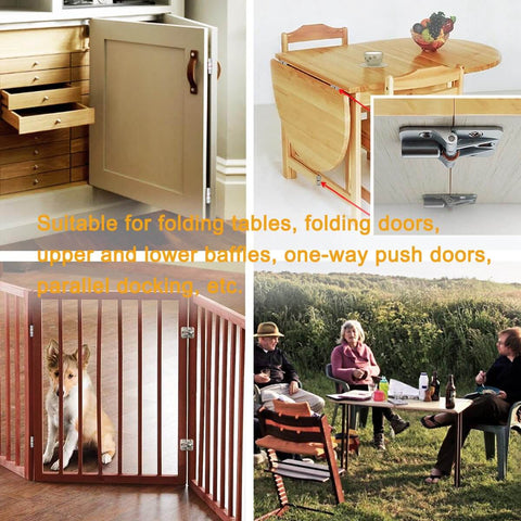 Adjustable 180 Degree Locking Hinges For DIY Bifold Doors And Folding Tables Zinc Alloy Construction 4 Pack in use on cabinet and table