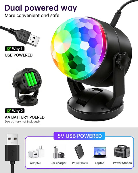 2 Pack Portable Sound Activated Party Lights Indoor DJ Disco Ball Strobe Lights Battery Or USB Powered Multi Color LEDs