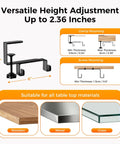 38 Inch Under Desk Cable Management Tray With Clamp And Screw Mount versatile height adjustment diagram for various tabletop materials.