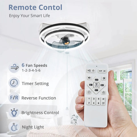 20 Inch Low Profile Ceiling Fan With Lights And Remote Bladeless Modern Oscillating Dimmable LED Stepless Color Change