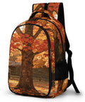 Autumn Red Maple Log Cabin Print Unisex Backpack With Large Capacity, Durable Polyester Build, Breathable Comfort, Side View