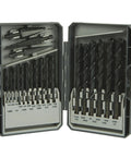 32 Piece SAE High Speed Steel Drill Bit And Step Bit Set With Organized Case showing 29 HSS drills and 3 step bits