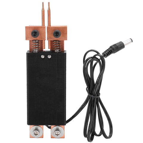 Get Your Hands On This Awesome Handheld Spot Welding Pen. Two copper tips with springs, black housing, and a cord for DIY welding.