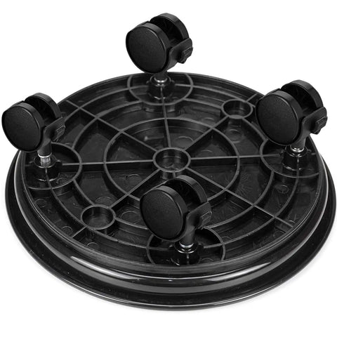 Three Piece Plant Dolly Set Heavy Duty Resin Base Smooth Rolling Universal Wheels With Secure Brake Locks close-up showing wheels and base