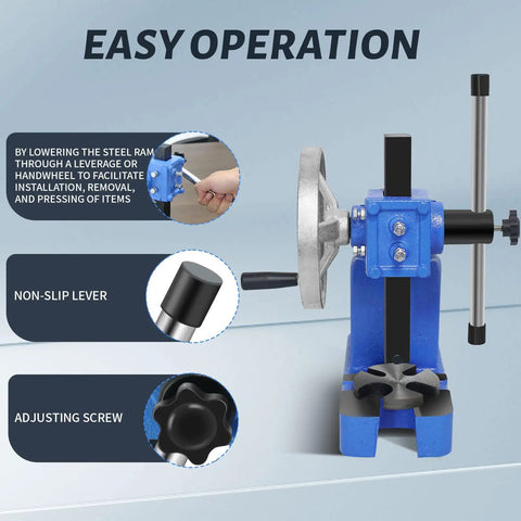 1 Ton Arbor Press With Ratchet Leverage And Handwheel 5.5 Inch Max Height Desktop Punch Press for easy operation in metalwork.