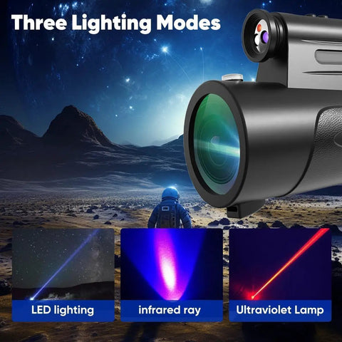 Beast Mode 80x100 Monocular Telescope With Lights For Adults, High Power Handheld Scope With Smartphone Holder And Tripod, Perfect For Bird Watching And Stargazing, Ultra Clear View, three lighting modes