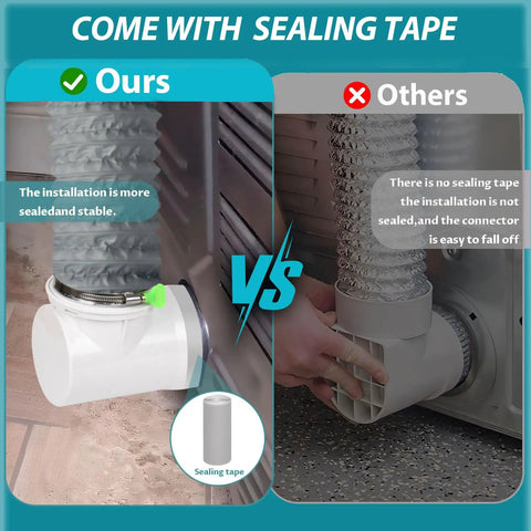 Comparison of Tight Space Dryer Vent Hose Kit With 90 Degree Elbow And 8ft Flexible Hose showcasing seal with and without tape