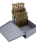 29 Piece M42 Cobalt Screw Machine Drill Bit Set Stub Length A Through Z Sizes Gold Oxide Finish for Stainless Steel and Hard Metals