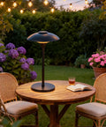 Infrared 1500W Patio Heater For Indoor Outdoor Use With Tabletop Switch IP55 Waterproof shown on garden table