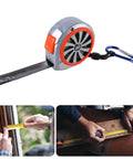 Rugged Steel Tape Measure With Handy Pocket Clip For Home Projects And Pro Craftwork, showing metal tape and blue carabiner