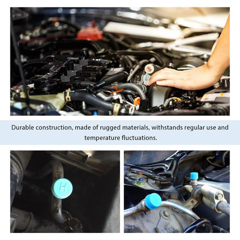 2 Pack Car AC Valve Caps With Leakproof O Ring Seal For R134a Charging Ports on automotive air conditioning system in use