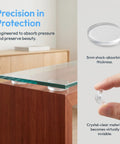 16 Pack Non Adhesive Glass Tabletop Gripper Dots 25x3mm Transparent Rubber Suction Cushions in use on a wooden surface