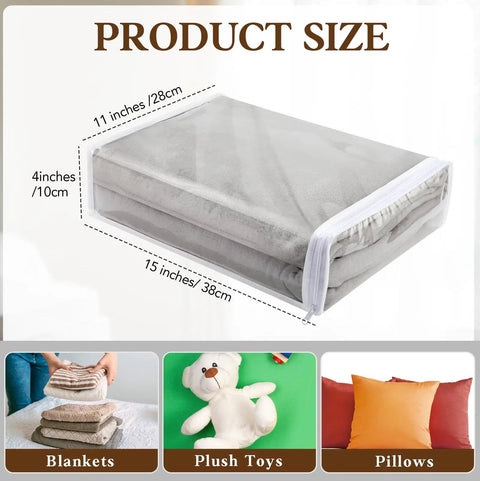 50 Pack Clear Zippered Storage Bags 15x11x4 Inches For Clothes Sheets Blankets Fabrics PVC Vinyl See Through Organizer Bags