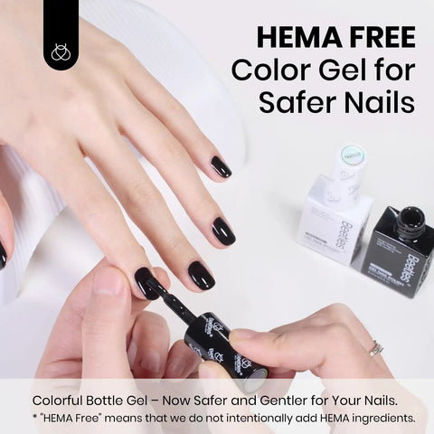 Applying black polish from Black And White Gel Nail Polish Set 2 x 15ml HEMA Free Monochrome Aesthetics For 4th Of July