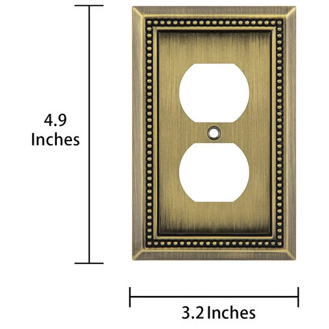 Sunken Pearls Heavy Duty Beaded Wall Plate And Outlet Cover Set Single Duplex 2 Pack Antique Brass Zinc Alloy Hand Polished