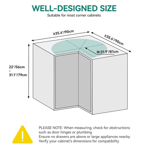 Heavy Duty Steel Corner Organizer With Killer Swivel Action Lazy Susan Turntable And Chrome Pie Cut Design For Kitchen Cabinet Storage dimensions diagram for corner cabinets.