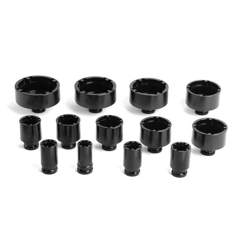 Beefy 13 Piece 1/2 Inch Drive Socket Set with Internal Teeth for Grooved Locknuts, 60mm Long, various sizes displayed.