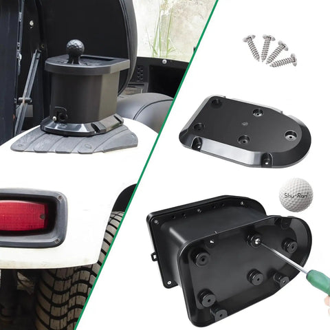 Slick Universal Golf Cart Ball Washer And Club Cleaner Kit with tough nylon strands installed on a golf cart.