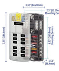 Dual Bus Blade Fuse Block With Ground And Cover Twelve Fused Circuits 100 Amp Marine Power Center with dimensions