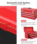 Lockable Red Steel Tool Chest With Three Drawers And Top Tray Portable Toolbox For Home Garage Workshop And Repair Shop Heavy Duty Tool Organizer Tough As Nails Metal Cabinet For Tools And Gear, red steel chest open/close lock system