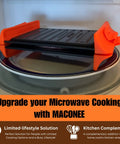 Maconee Microwave Grill For Melty Cheesy Sandwiches And Crispy Paninis on a plate in microwave, orange thermal cooking plate.