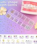 Tooth Gem Kit for Teeth Beginners with Colorful Crystal Gems and Essential Tools, includes multi-shape gems and dental tool model.