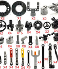 Technical Car Suspension Building Kit With 144 Pieces Including Wheels Connectors Shock Absorbers Turntable Platform Steering Hub And Rotating Gears components