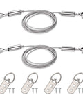 Stainless Steel Picture Hanging Wire Kit, 25Kg Load, 2 Pack, Adjustable 2M Wire Rope With D Ring, shown with hooks and D-rings