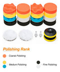 Pro Grade Car Foam Drill Polishing Pad Kit 22 Piece with 3 Inch sponge pads, wool buffers, adapters, suction cups displayed.