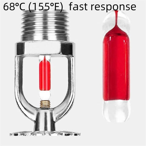 Top Tier Ten Pack Pendent Fire Sprinkler Heads With A 155 Degree Fahrenheit Red Glass Bulb And One Half Inch Npt Pipe Thread close-up view.