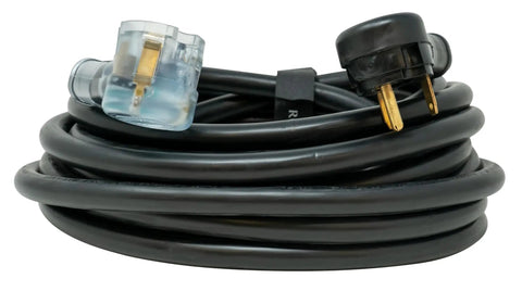 Beefy Heavy Duty RV Extension Cord For Campers, 30 Amp, 10 Gauge, 3 Conductor, 30 Ft Weather Resistant Black STW Power Cable coiled