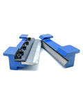 Close-up of 6 Inch Magnetic Vise Mount Brake Die Set 150mm, blue and metal construction, for sheet metal bending with removable segmented fingers.