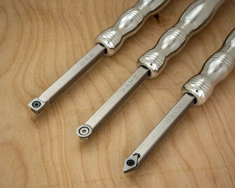 Easy Start Carbide Lathe Tool Set of 3 for Woodturning with 8 Inch Solid Aluminum Handles Durable Stainless Steel Bits USA Made Beginner Friendly