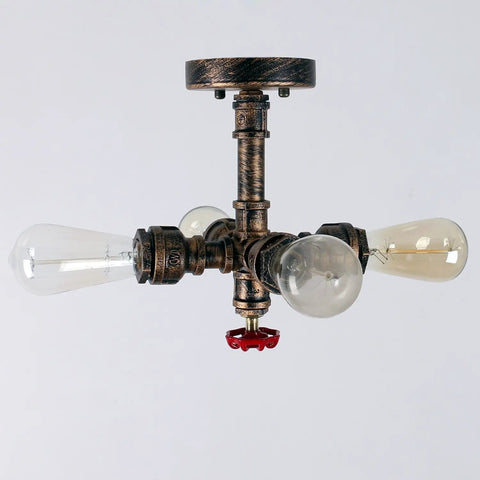 Farmhouse Rustic Copper Sputnik Ceiling Light Semi Flush Mount With Four E26 Sockets for Kitchen Dining Living Room Entryway.