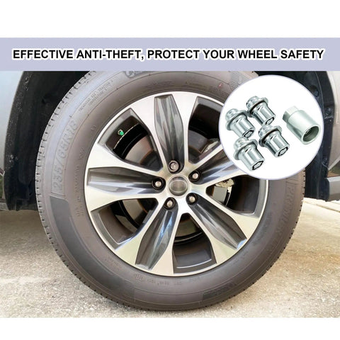 Lock Down Your Wheels With These Slick Chrome Wheel Lock Lug Nuts Set M12x1.5 showcasing installed anti-theft design on a vehicle.