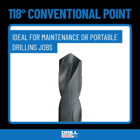 1/2 Inch Carbon Steel NPT Pipe Tap And 23/32 Inch High Speed Steel Drill Bit Set, POU Series drill bit with 118° point