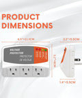 Three Outlet Refrigerator Surge Protector Wall Plug With Automatic Voltage Protection product dimensions front and side view.