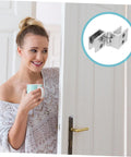 DOITOOL glass door hinges, 4pcs set, chrome finish; front view with inset hinge close-up for cabinets and bookcases.