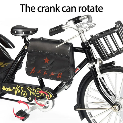 Close-up of Heavy Duty Alloy Vintage Rickshaw Model With Old School Charm And Historical Precision solid metal tricycle with rotating crank.