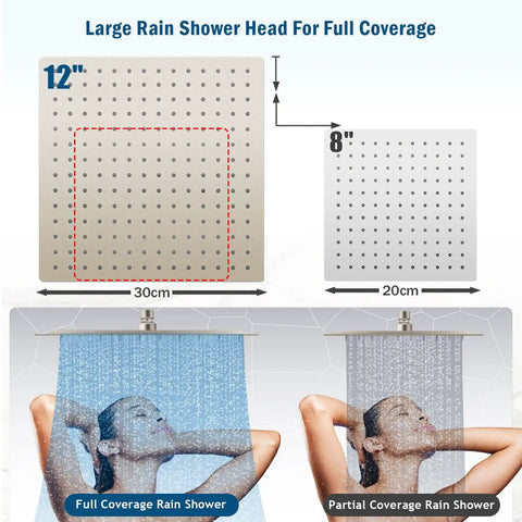 Brushed Nickel Dual Shower Head System With 12-Inch High-Pressure Rain Head And 6-Setting Handheld Combo, Built-In Power Wash, 11-Inch Extension Arm And 60-Inch Hose, Height And Angle Adjustable For A Next-Level Bathroom Upgrade