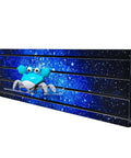 Side view of Dope Star Galaxy Slatwall Panel With Laminated Artwork 40 Inches Wide By 12 Inches Tall MDF Wall Display with decor
