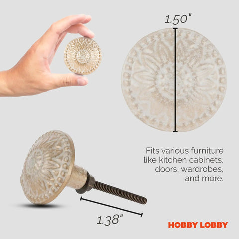 Freshen Up Your Space With These Heavy Duty White Metallic Floral Drawer Knobs Quick Swap Easy Install, 1.5" diameter, antique design.