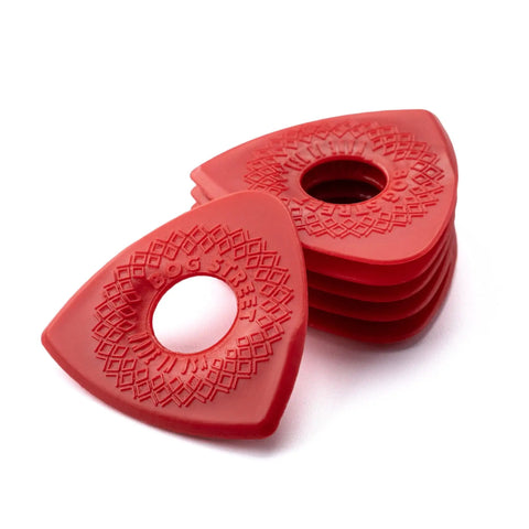 Red Axe Blade Medium Guitar Picks With Smooth Edge, Ergonomic Grip, Versatile 3 Sided Tip, Flat 0.6mm And 2.0mm Bevels, 6 Pack