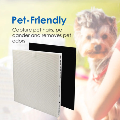 Replacement Air Filter Set For Coway AP-1512HH Mighty And Airmega 200M with dog in background showing filters