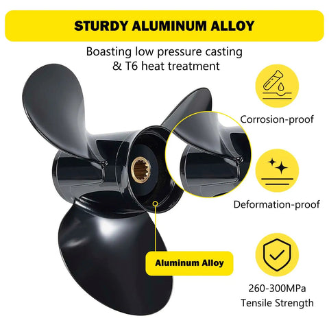 Right Hand Rotation 12.5 Inch Aluminum Outboard Propeller With 13 Pitch And 3 Blades 13 Spline Tooth Replacement OEM 763461