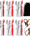 Complete 21 Piece Seafood Tools Set With Six Crab Crackers, Six Lobster Shellers, Six Wide Crab Forks, Two Scissors, Storage Bag