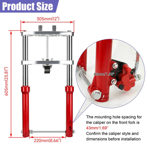 Beefed Up Mini Bike Front Suspension Forks Kit For Coleman CT200U CT200U EX BT200X Axis M200 detailed size measurements